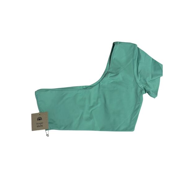 NWT Toast Signature One Shoulder Crop Top, Ming Green, Size XS - Picture 2 of 4